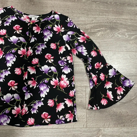 Counterparts Flare Long Sleeve Black Floral Blouse S - Picture 7 of 15